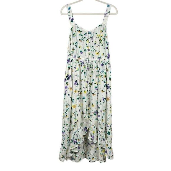New! NWT LOFT Women's Sleeveless Floral Button Ruffle Midi Dress 12 Large - Picture 1 of 12